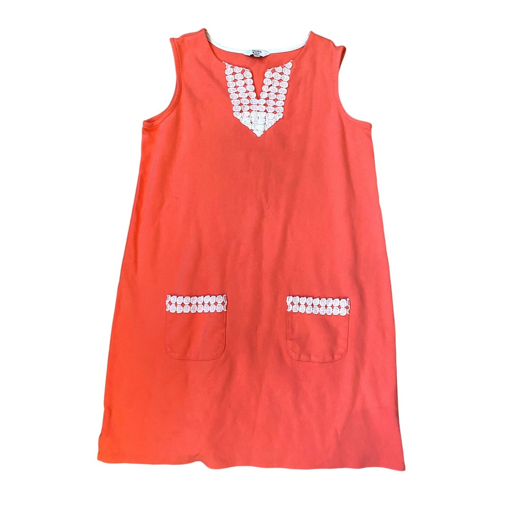 Crown &‎ Ivy Girls Coral Pink Sleeveless Crochet Trim Shift Dress XL Kids